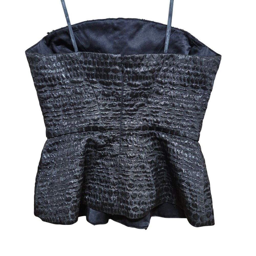 Monique Lhuillier Womens 6 Black Strapless Peplum Top Beaded Textured Zip USA - Picture 5 of 14